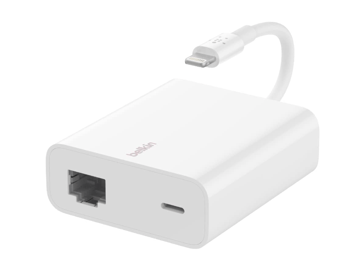 Belkin 以太网和电源适配器 FBJ227 闪电接口适用于 Apple iPad Pro、iPad Mini、iPad Air 和 iPhone