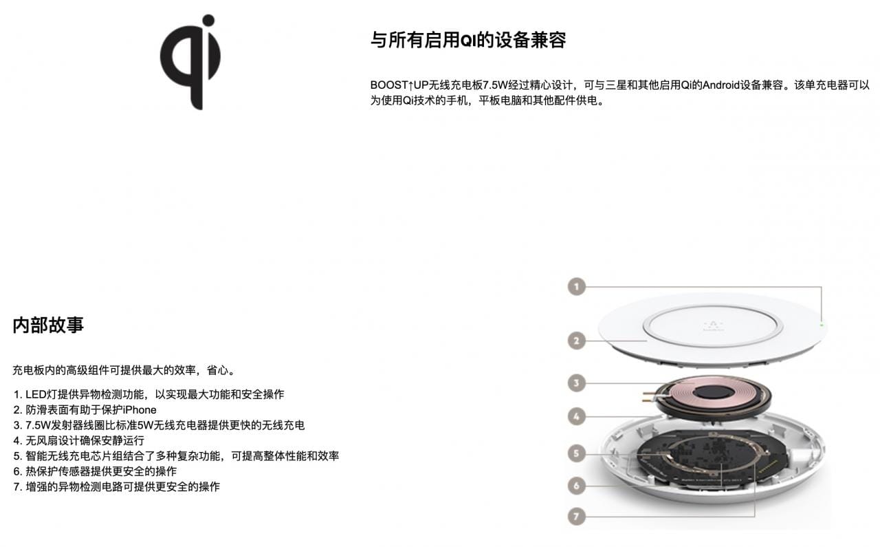 原装贝尔金 F7U027 BOOST↑UP 7.5W无线充电板qi协议适用于苹果 iPhone手机 AirPods 等