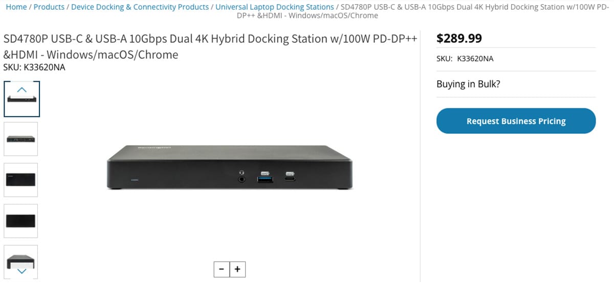 Displaylink  kensington 肯辛通 SD4780P USB-C 10Gbps双4K混合坞站100W PD DP和HDMI