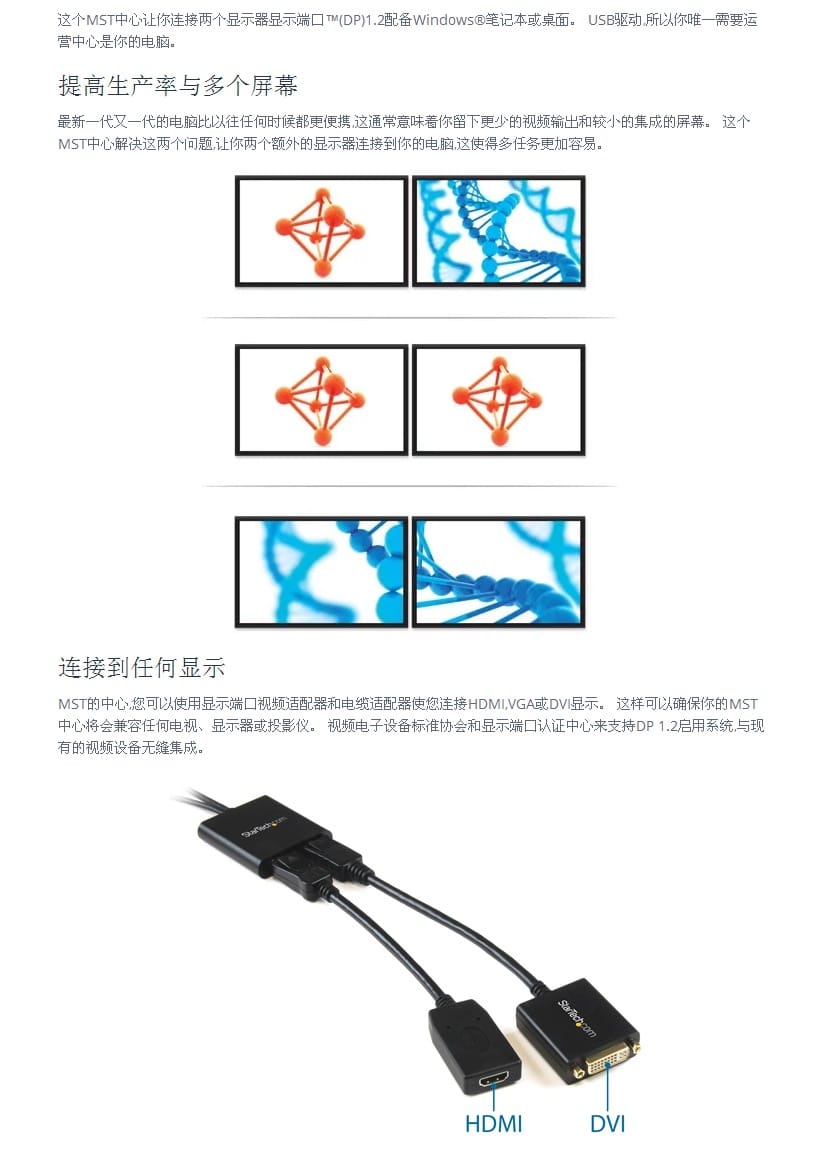 原装 StarTech MSTDP122DP DP一分二 DisplayPort to DisplayPort Multi-Monitor Splitter - 2-Port MST Hub