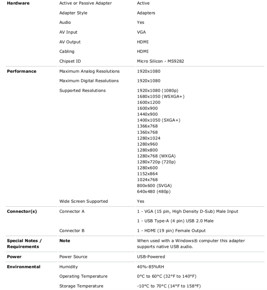 原装 StarTech VGA2HDU VGA转HDMI高清转接线 老电脑蓝色15针口连接HDMI口电视机投影仪显示器