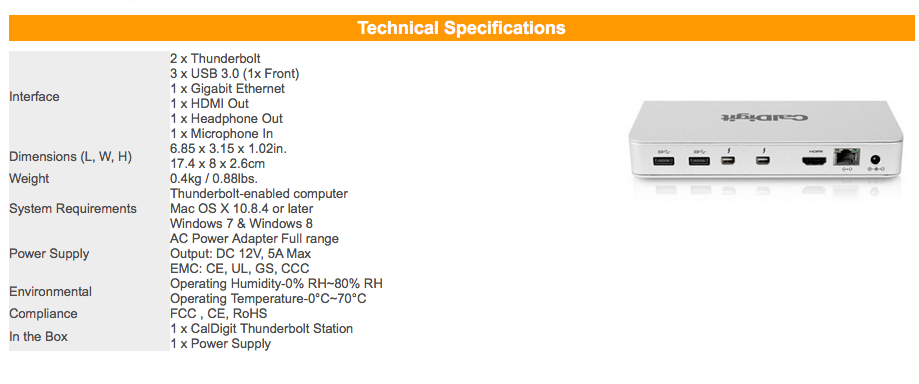 原装CalDigit cts-us-60 thunderbolt雷电2扩展坞dock 适用于苹果Macbook pro外接USB3.0 HDMI显示器