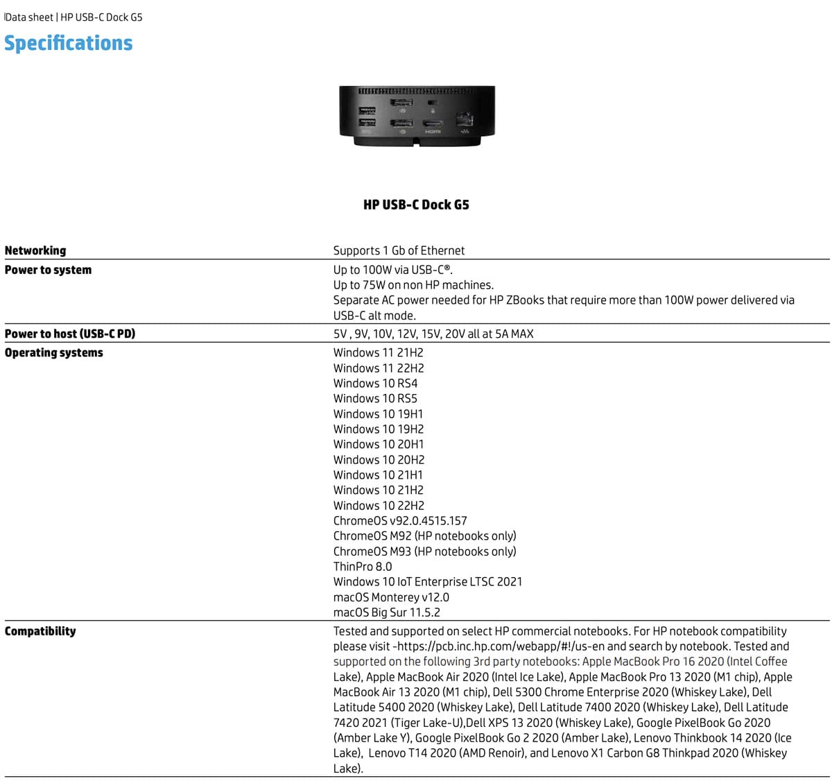 原装惠普 HP USB-C G5 Dock HSN-IX02 PD100瓦供电外扩USB3.0 网卡HDMI DP