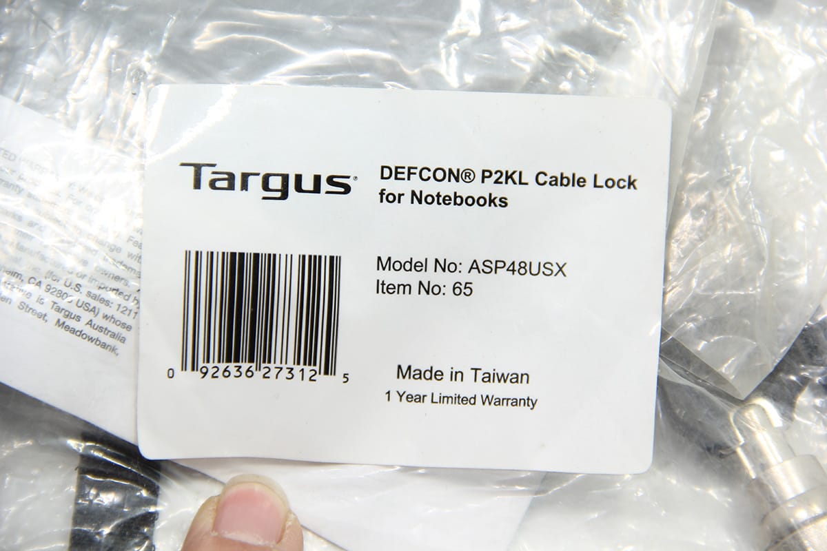 原装泰格斯Targus 台湾代工笔记本电脑通用锁笔记本防盗锁黑钢防剪锁双钥匙锁 p2kl cable lock for notebooks asp48usx