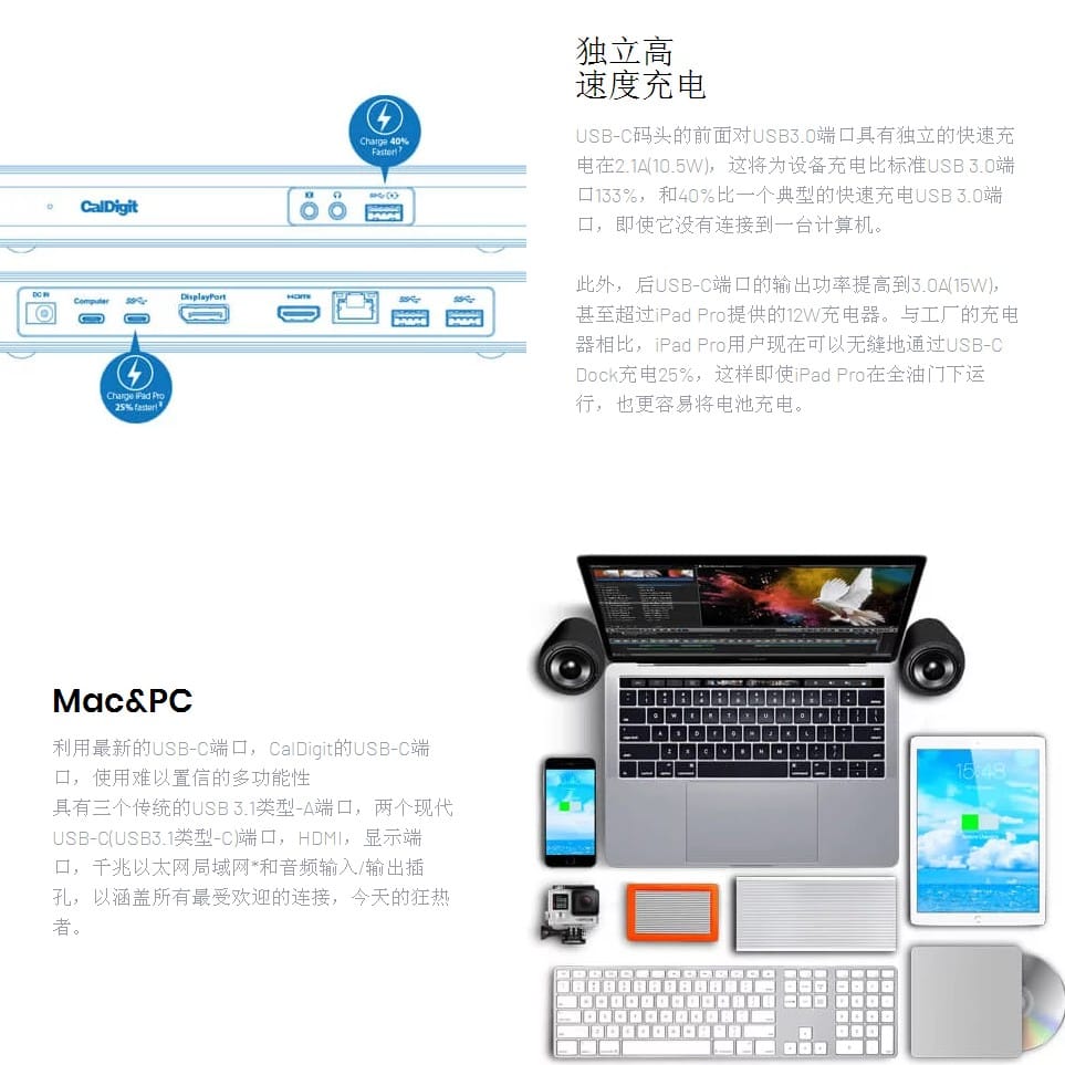 原装美国CalDigit USB-C Dock扩展坞反向供电thinkpad xps 华为 Mac外接USB 多屏