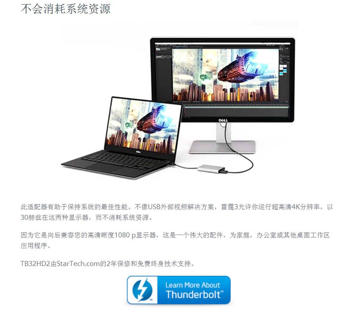 原装美国进口雷电3转2个HDMI 4k xps thinkpad Mac外接多屏显示器 TB32HD2