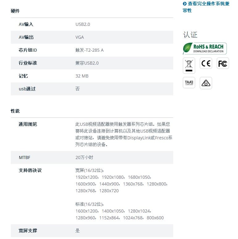 原装美国startech.com USB转DVI USB转VGA外接多屏炒股看盘多显示器扩展器
