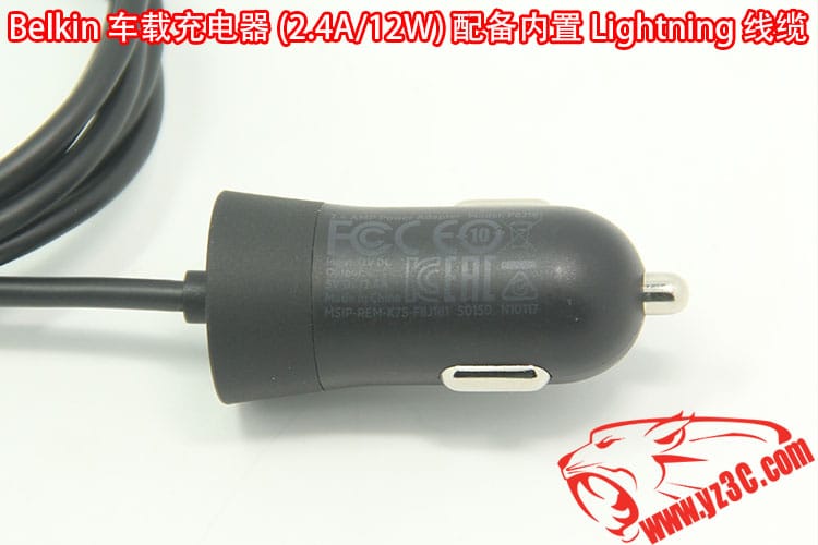 原装贝尔金车载iphone手机充电器 车充2.4A电流12W充电器配备内置闪电线 适用于iphone5 5s 6 6s