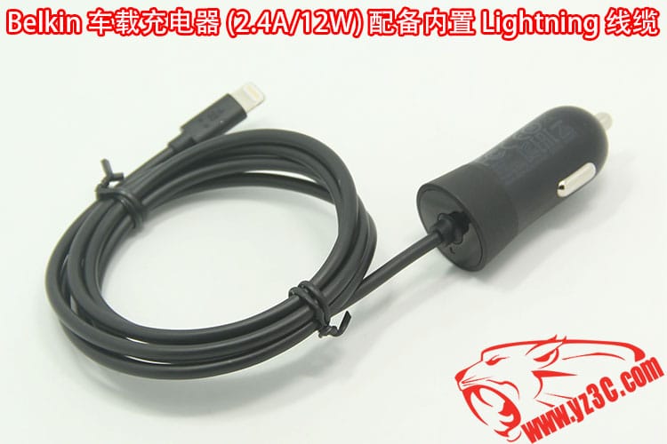 原装贝尔金车载iphone手机充电器 车充2.4A电流12W充电器配备内置闪电线 适用于iphone5 5s 6 6s