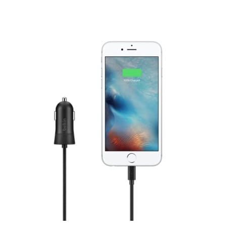 原装贝尔金车载iphone手机充电器 车充2.4A电流12W充电器配备内置闪电线 适用于iphone5 5s 6 6s