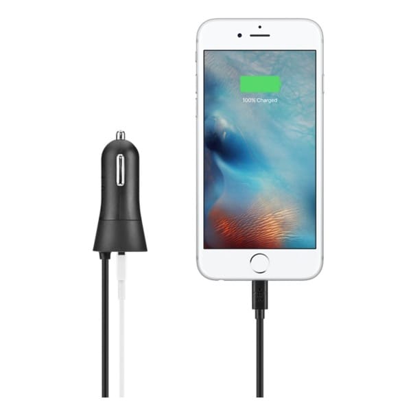 原装贝尔金车载iphone手机充电器 车充2.4A电流12W充电器配备内置闪电线 适用于iphone5 5s 6 6s