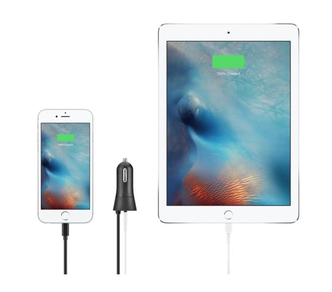 原装贝尔金车载iphone手机充电器 车充2.4A电流12W充电器配备内置闪电线 适用于iphone5 5s 6 6s