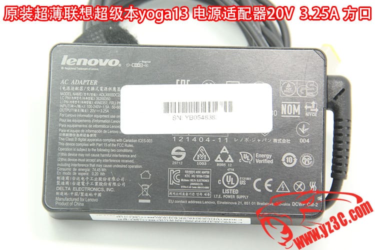 原装超薄联想超极本youga 13 11 电源适配器20V 3.25A方口电源