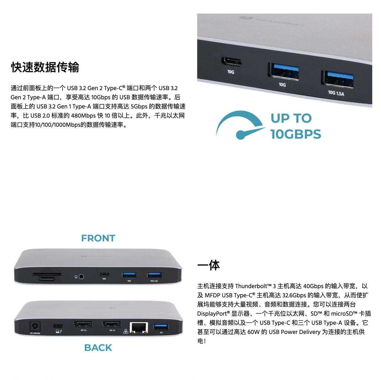 原装Monoprice IIIP雷电3扩展坞双DP1.4 4k 60hz 10G数据传输SD卡千兆网 原装Monoprice IIIP雷电3扩展坞双DP1.4 4k 60hz 10G数据传输SD卡千兆网