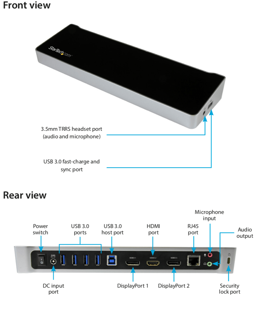 原装StarTech.com USB3DOCKH2DP USB3.0扩展坞DOCK WIN MAC 笔记本外接三屏4K网卡USB