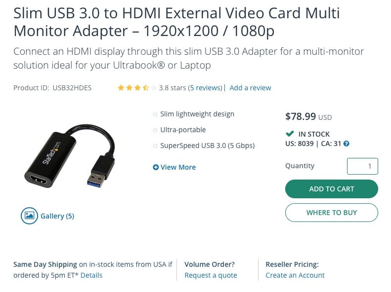 原装USB32VGAES USB32HDES USB转HDMI VGA 1920x1200 / 1080p 外接多显示器炒股看盘多屏办公