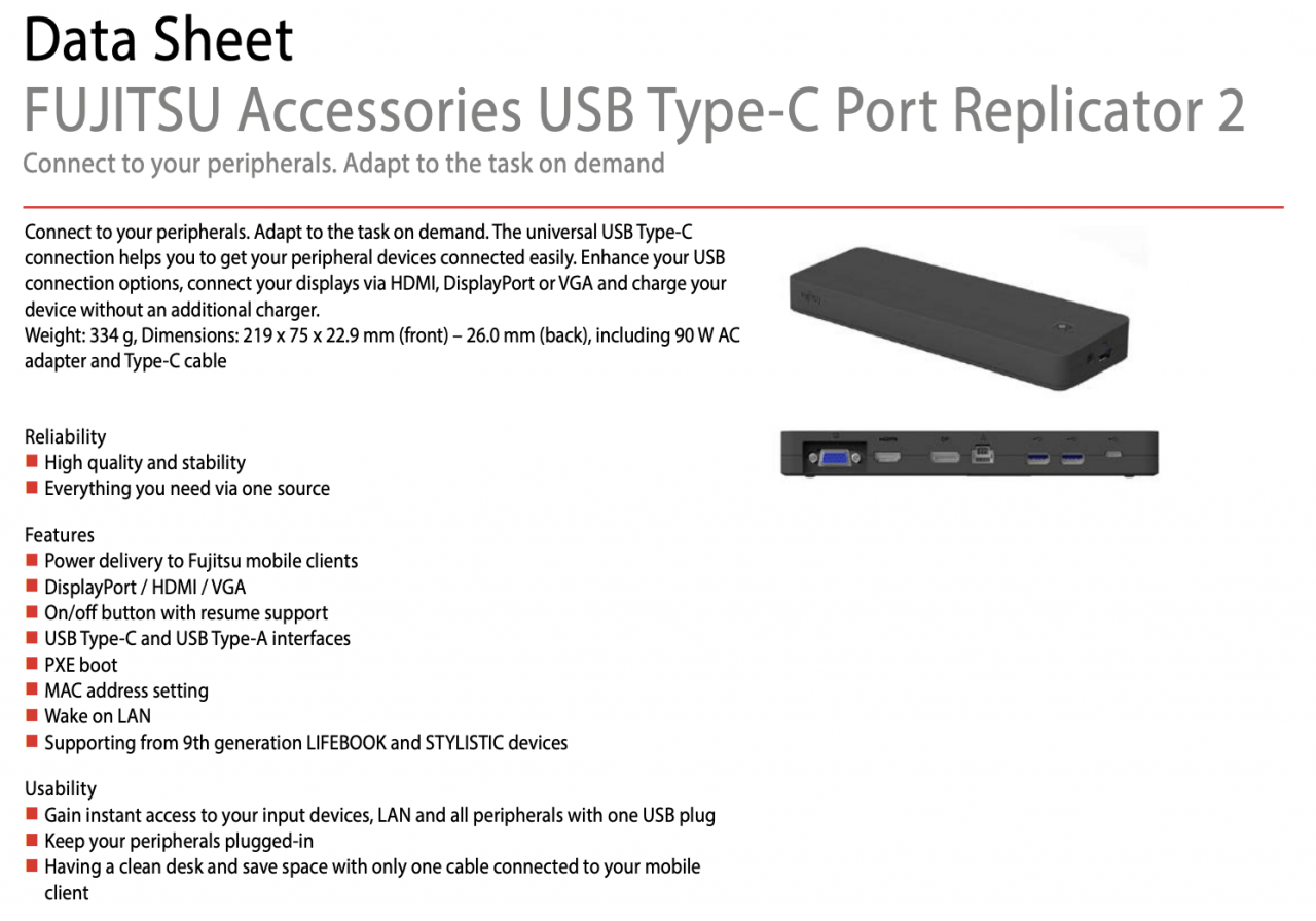 富士通USB type-C扩展坞FPCPR362 fujitsu dock外接网线USB显示器 P/N：CP641600  FMV-AC343