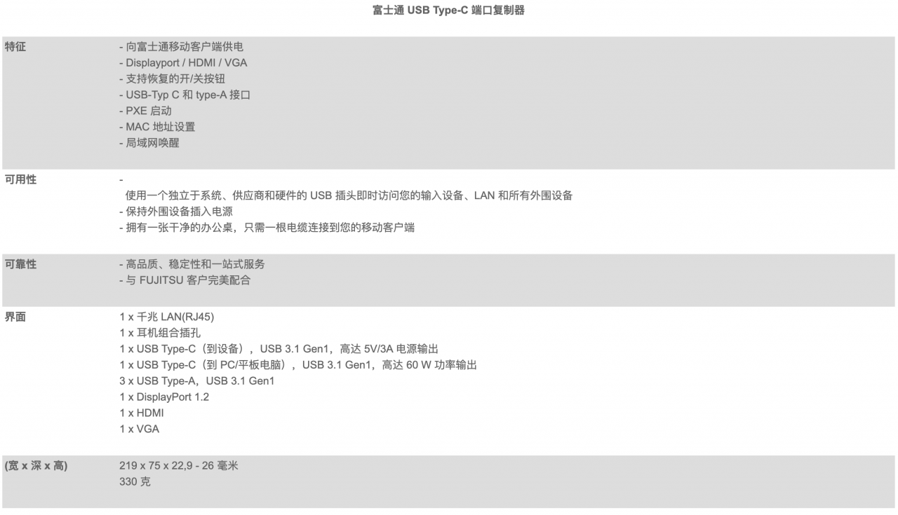 富士通USB type-C扩展坞FPCPR362 fujitsu dock外接网线USB显示器 P/N：CP641600  FMV-AC343