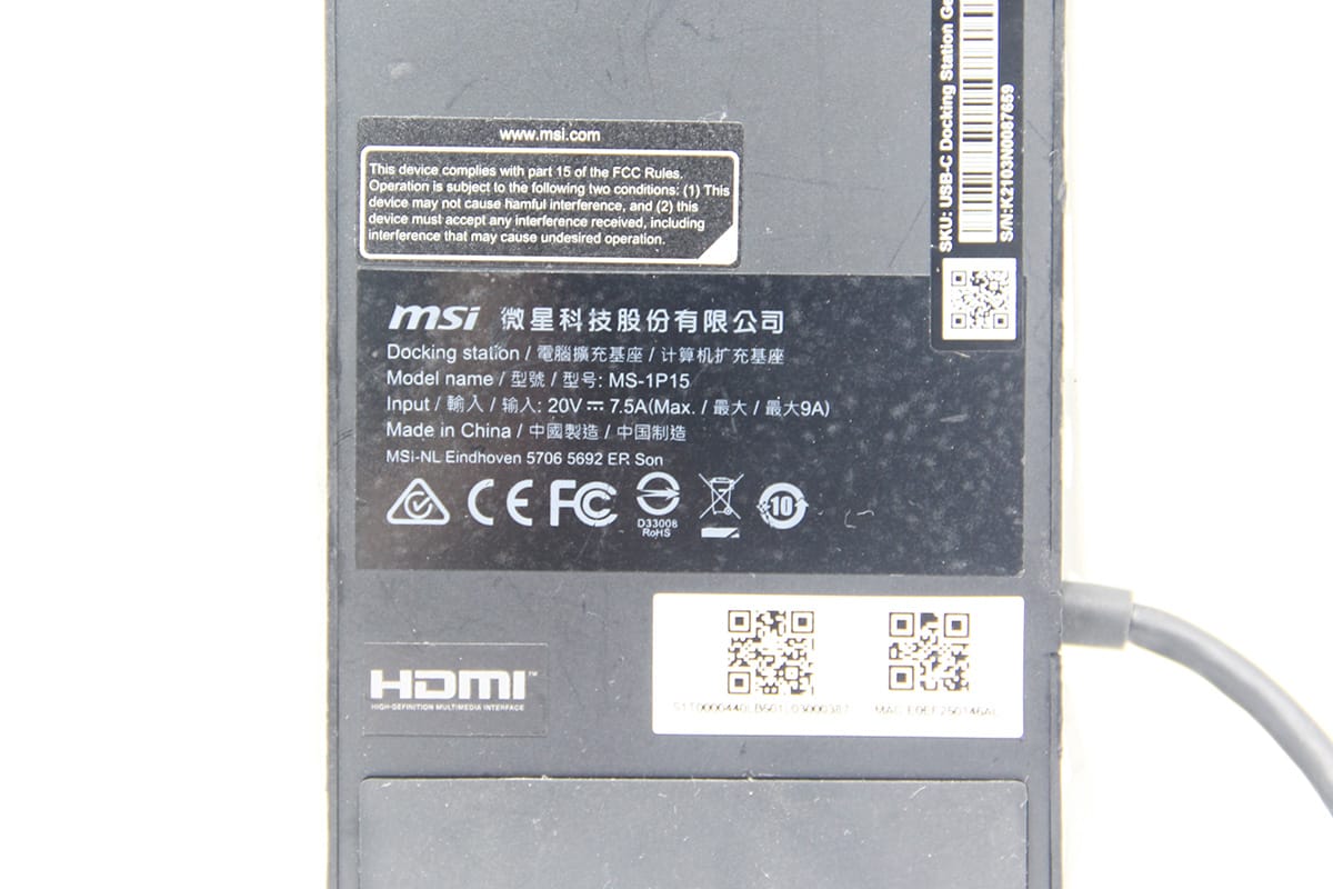 微星 MSI  MS-1P15 USB-C 扩展坞 Gen 2 DP1.4 USB3.2 gen2 100瓦PD供电