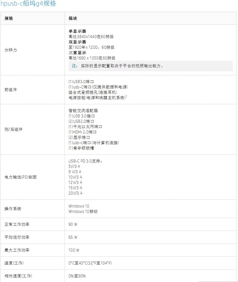惠普HP USB-C Dock G4 3FF69UT 雷电3扩展坞dock 外接多显示器反向充电USB网卡