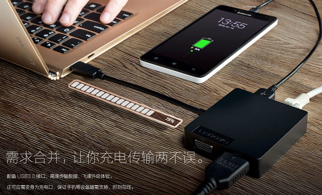 联想USB-C便携式端口扩展器travel hub 4X90M60793 USB转HDMI网口