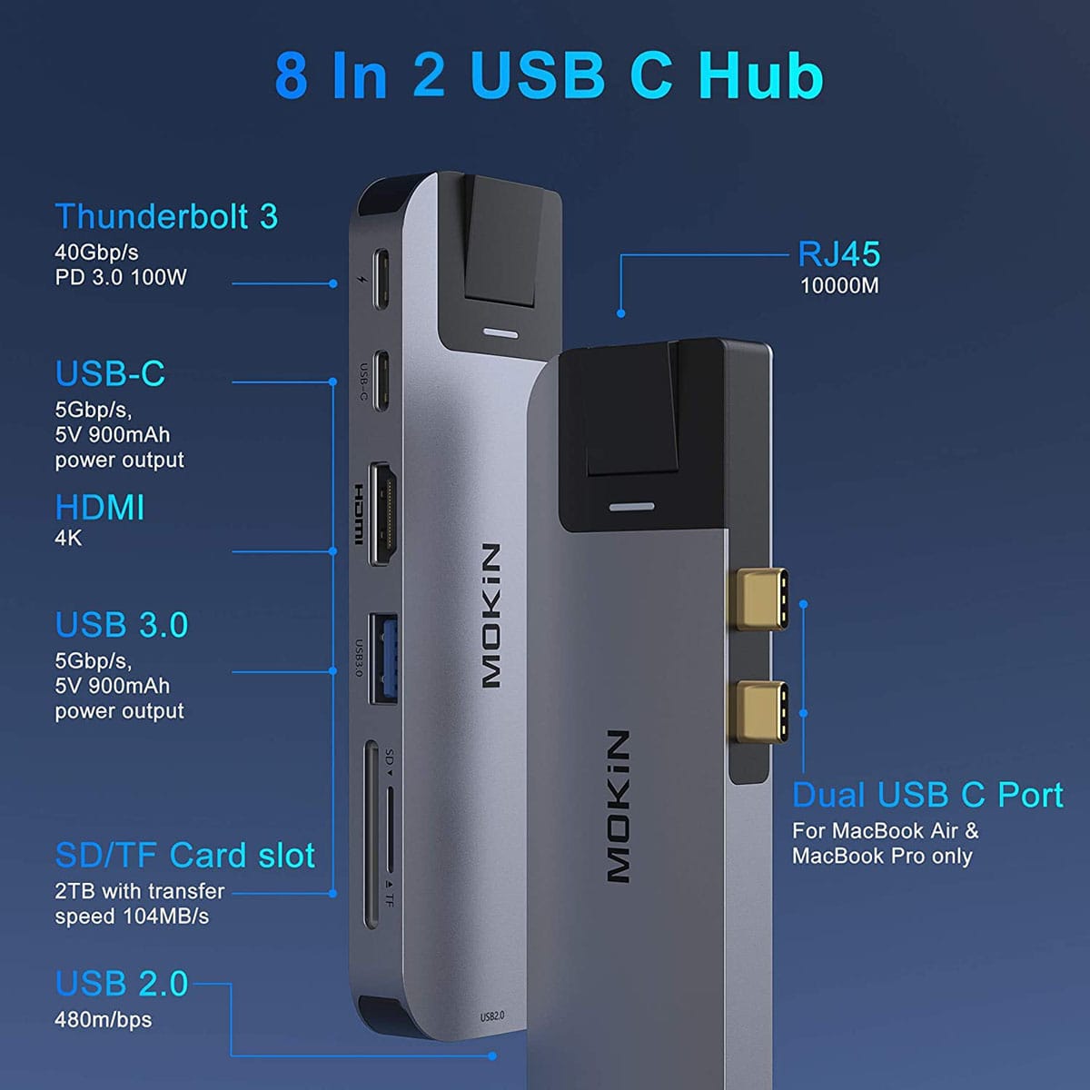 苹果电脑专用 MacBook pro/Air多端口集线器扩展坞外扩HDMI网卡SD卡USB等