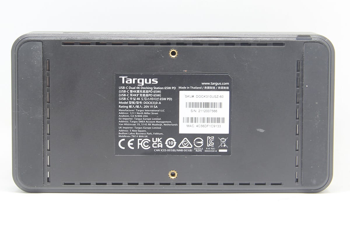 Targus USB-C dual 4k docking station 65w PD USB-C双4k扩充基座PD 65瓦 Dock310-A Displaylink DL-6950通用型gen2 10G扩展坞65瓦PD 双HDMI