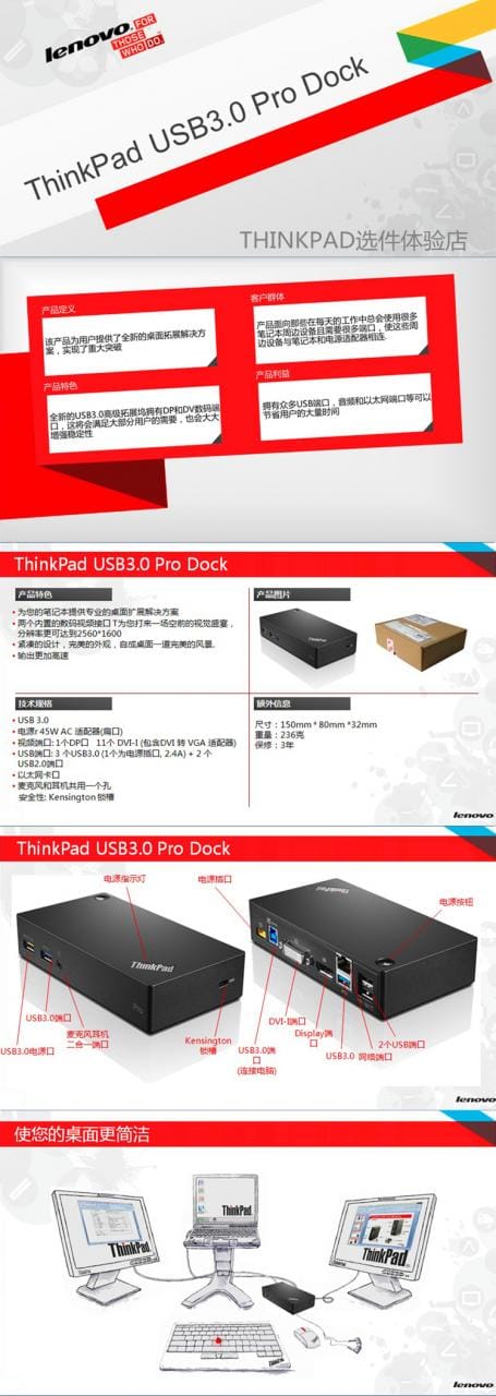 ThinkPad usb3.0 pro dock 40A70045CN 专业型 DK1522 桌面扩展坞多屏 ThinkPad usb3.0 pro dock 40A70045CN 专业型 DK1522 桌面扩展坞多屏
