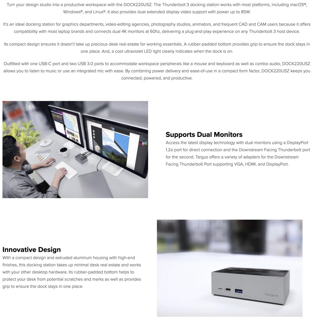 Thunderbolt™ 3 DV4K DOCK220 Docking Station with Power (Space Grey)兼容雷电3和全功能C扩展坞双4k 60hz 60瓦PD供电USBgen2 10G 网卡声卡 Thunderbolt™ 3 DV4K DOCK220 Docking Station with Power (Space Grey)兼容雷电3和全功能C扩展坞双4k 60hz 60瓦PD供电USBgen2 10G 网卡声卡