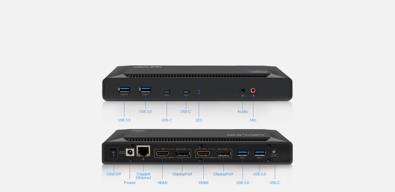 Wavlink双HDMI/DP显示器4K@60Hz通用13合1扩展坞100瓦PD供电USB-C