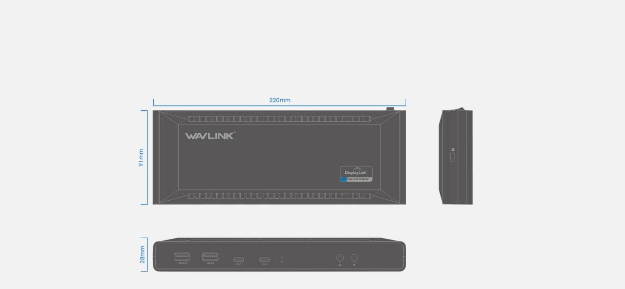 Wavlink双HDMI/DP显示器4K@60Hz通用13合1扩展坞100瓦PD供电USB-C