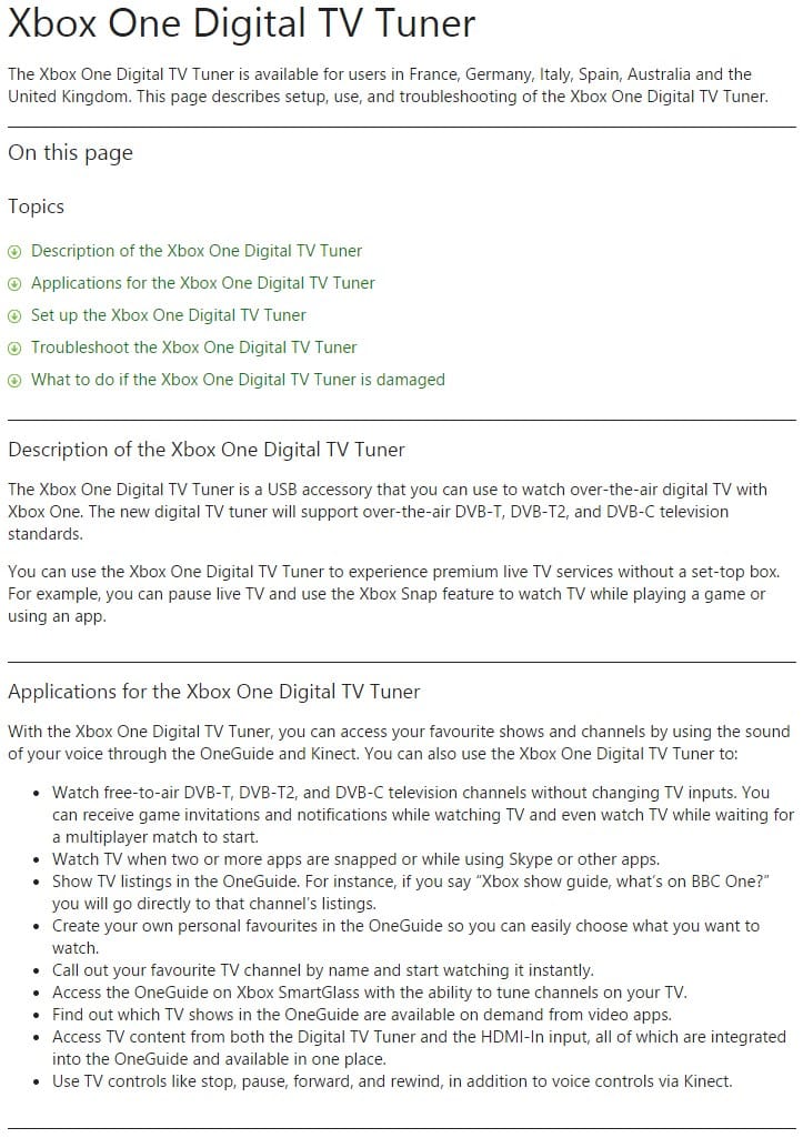 Xbox One Digital TV Tuner Xbox One数字电视调谐器free-to-air