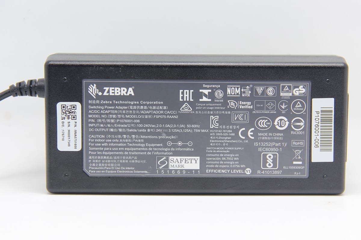 Zebra 斑马 Adapter 标签打印机75W电源适配器 FSP075-RAAN2 24V3.125A
