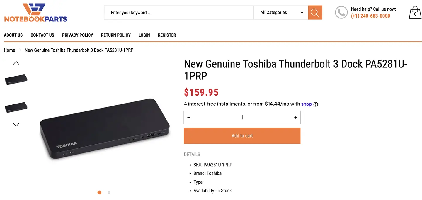 东芝 PA5281U-1PRP 扩展坞Toshiba 40G thunderbolt 3 dock 45瓦PD协议快充 Macbook M5 M4 Air 外接多屏