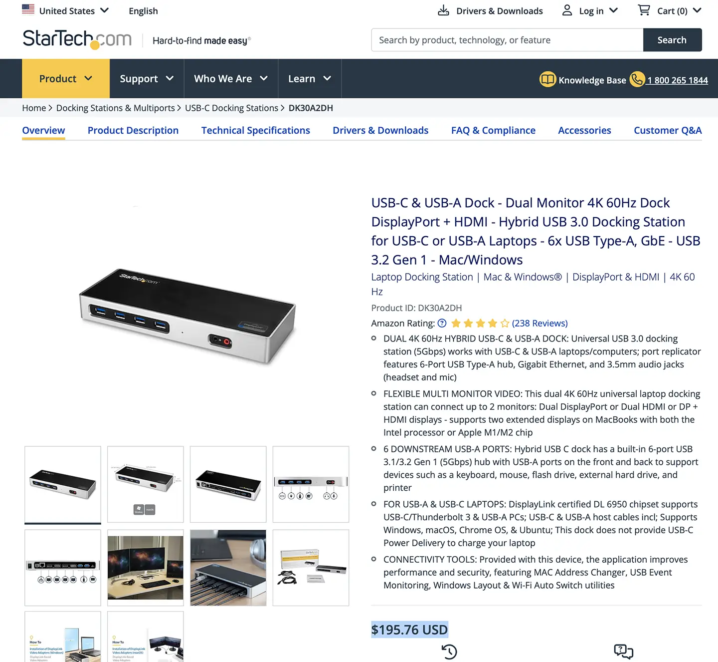 StarTech DK30A2DH DisplayLink扩展坞win Mac电脑 Dual-4K Docking Station with 6 x USB 3.0 Ports