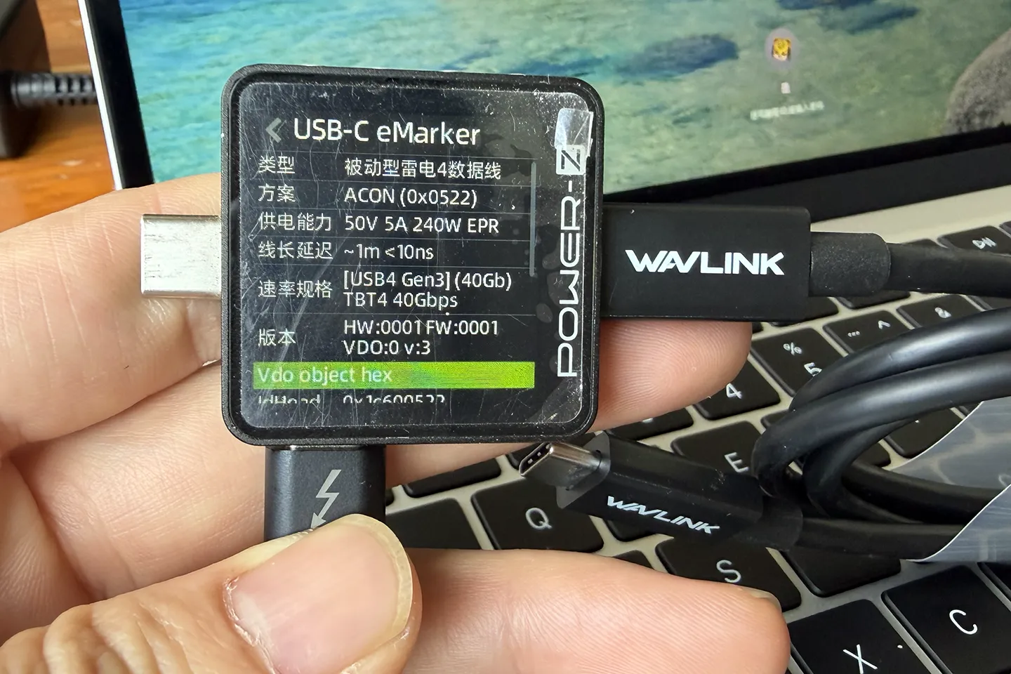 原装1米长 雷电4数据线 50V 5A 240瓦 USB4 Gen3 40G TBT4 数据 显示器视频信号 充电线 扩展坞 雷电设备连接线
