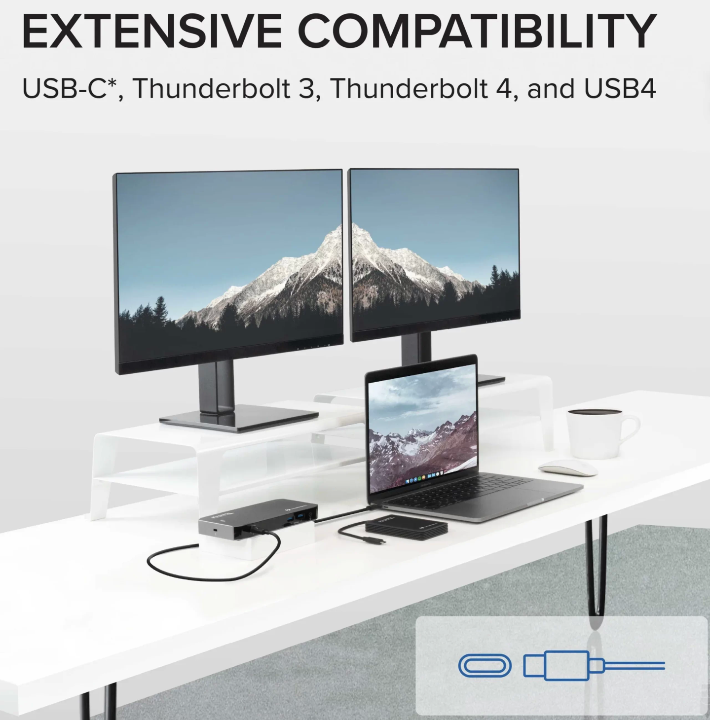 Plugable TBT3-UDC3 兼容雷电USB4全功能C扩展坞 96瓦PD供电 DP和HDMI 双4k Gen2 10G 支持M芯片Mac和win系统