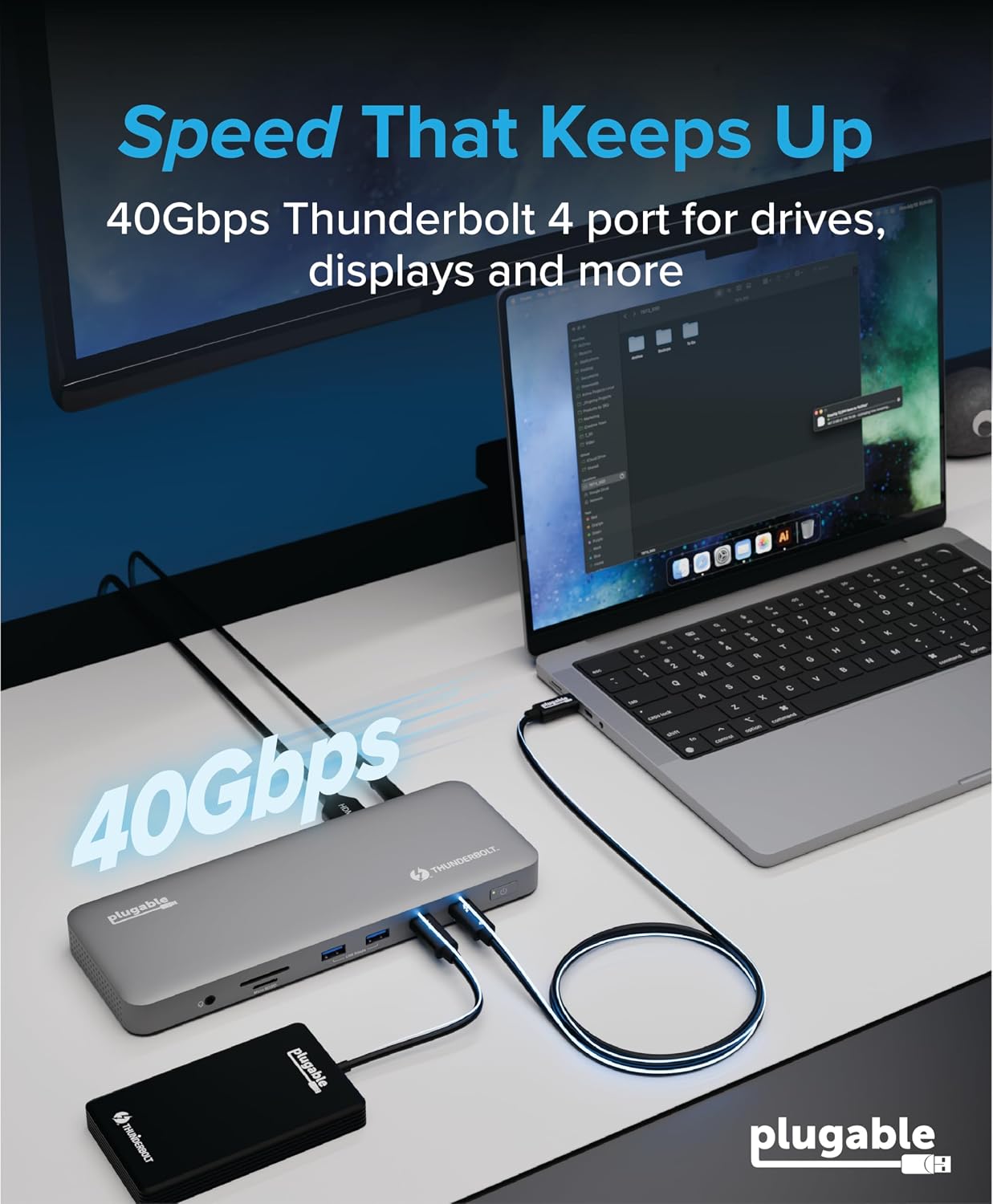 Plugable 雷电4扩展坞TBT-UDM Win/Mac电脑外扩双HDMI2.0 4K60hz or 8K /SD 96瓦PD 多接口Gen2