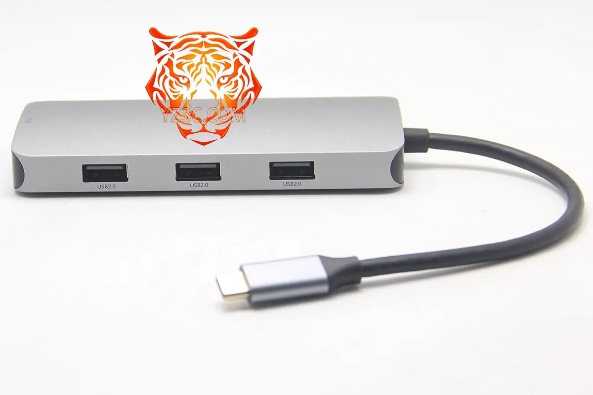 便携式 7合一扩展坞 USB-C转双HDMI/DP/VGA 转接器集线器3个USB2.0接口 兼容win Mac电脑支持 MST转换器