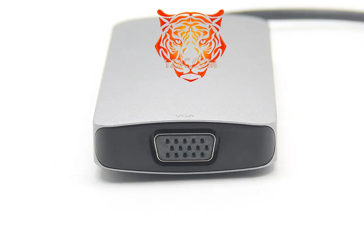 便携式 7合一扩展坞 USB-C转双HDMI/DP/VGA 转接器集线器3个USB2.0接口 兼容win Mac电脑支持 MST转换器