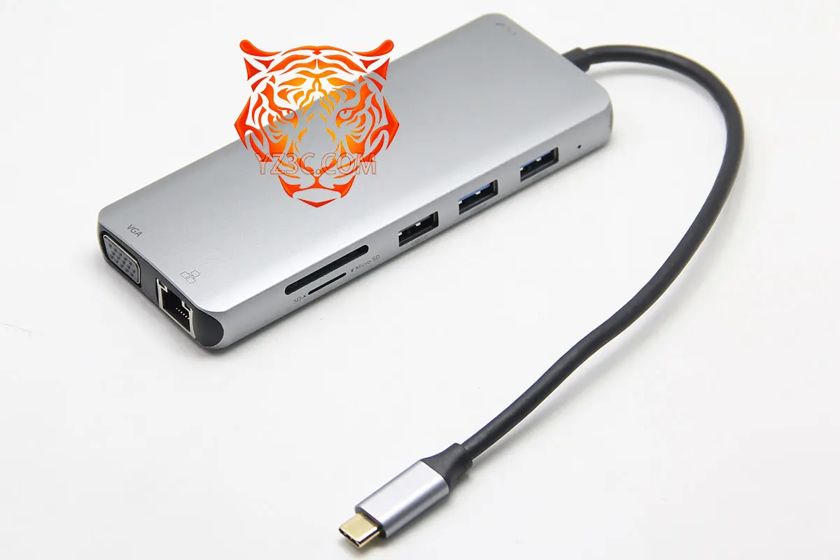 便携式12合1 全功能C扩展坞 USB-C转双HDMI VGA 千兆网卡 4个USB3.0和USB2.0 SD/TF卡 PD供电 外扩3个显示器