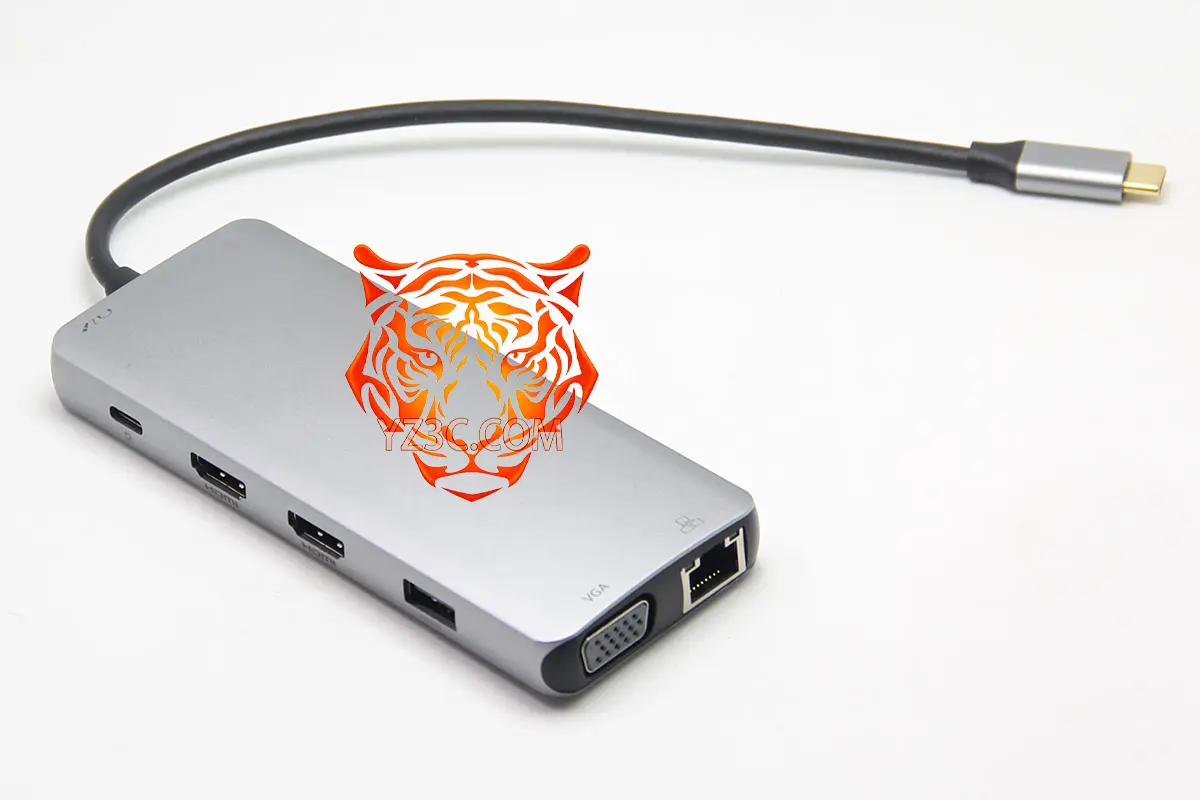 便携式12合1 全功能C扩展坞 USB-C转双HDMI VGA 千兆网卡 4个USB3.0和USB2.0 SD/TF卡 PD供电 外扩3个显示器