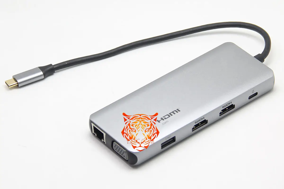 便携式12合1 全功能C扩展坞 USB-C转双HDMI VGA 千兆网卡 4个USB3.0和USB2.0 SD/TF卡 PD供电 外扩3个显示器