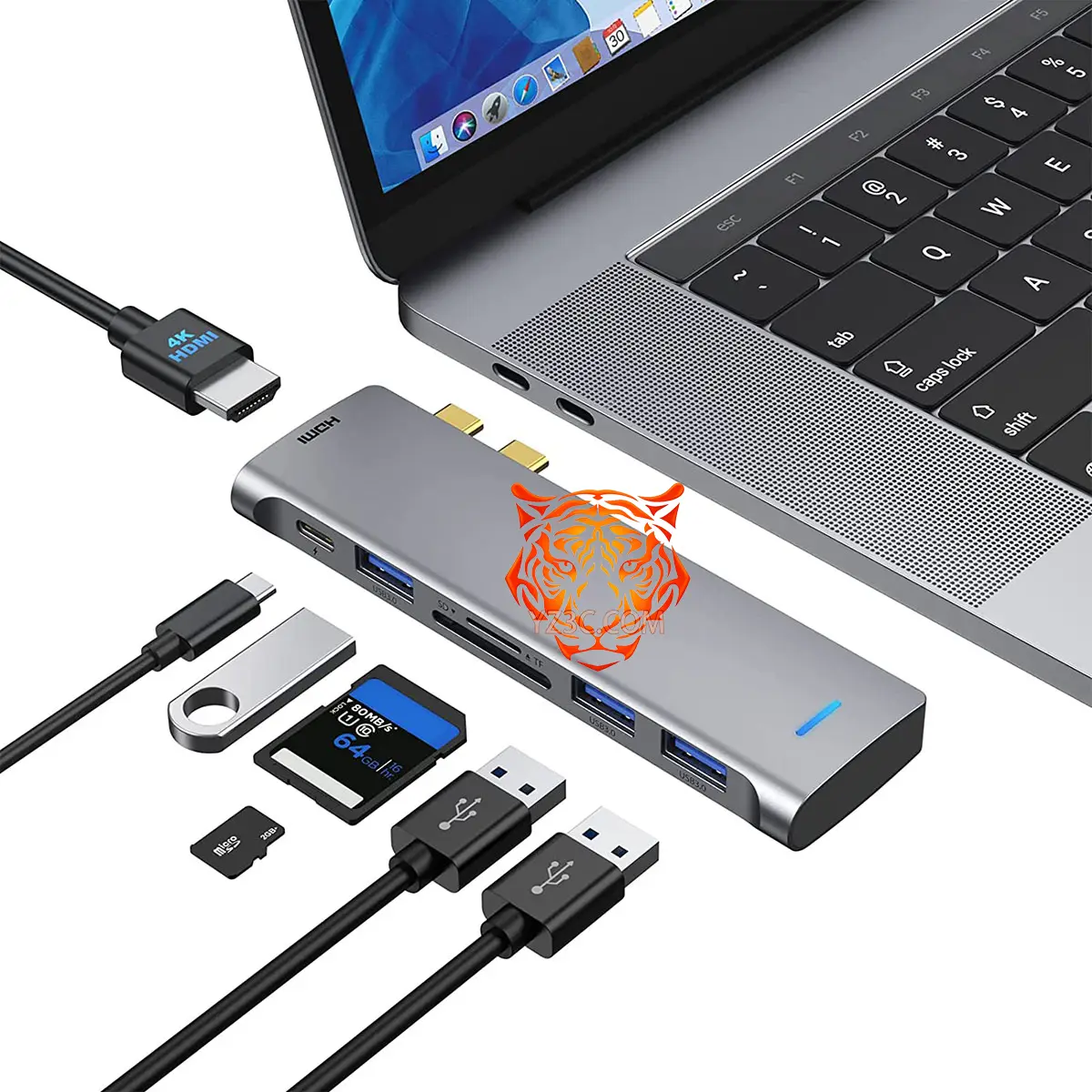 便携式苹果笔记本专用扩展坞 Macbookpro Air 多功能高速集线器转换器外扩多个USB3.0/SD卡/HDMI 外接双4K 60hz