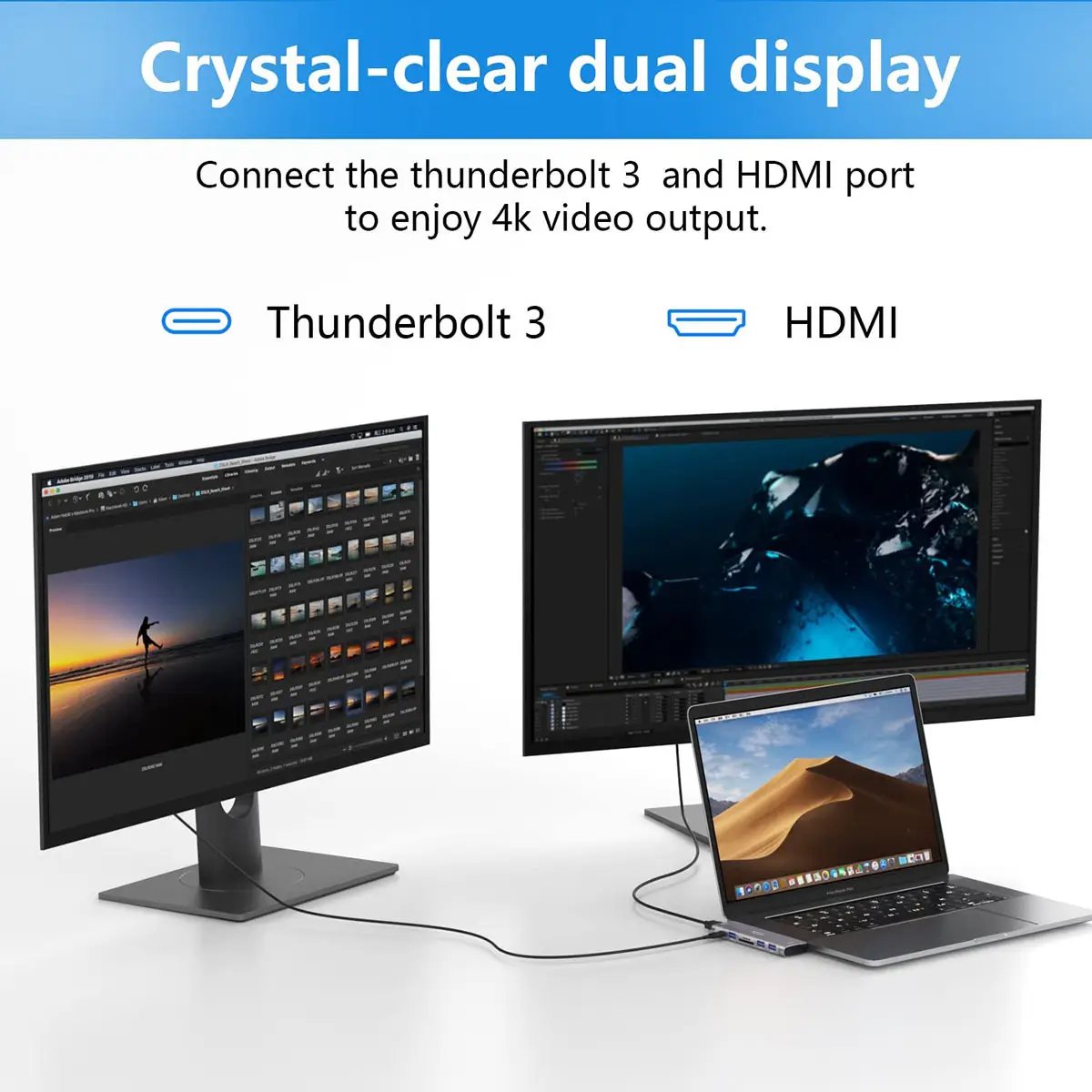 便携式苹果笔记本专用扩展坞 Macbookpro Air 多功能高速集线器转换器外扩多个USB3.0/SD卡/HDMI 外接双4K 60hz