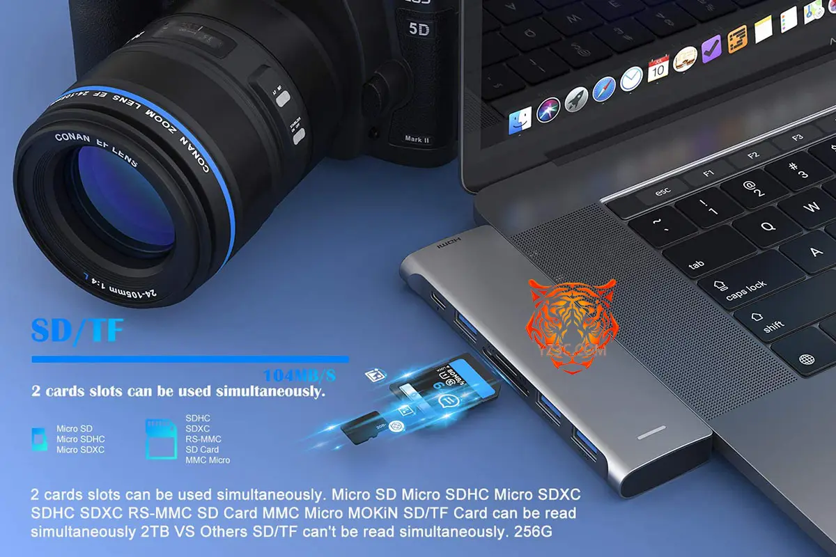 便携式苹果笔记本专用扩展坞 Macbookpro Air高速集线器转换器外扩多个USB3.0/TF/SD卡/HDMI 外接双4K 60hz