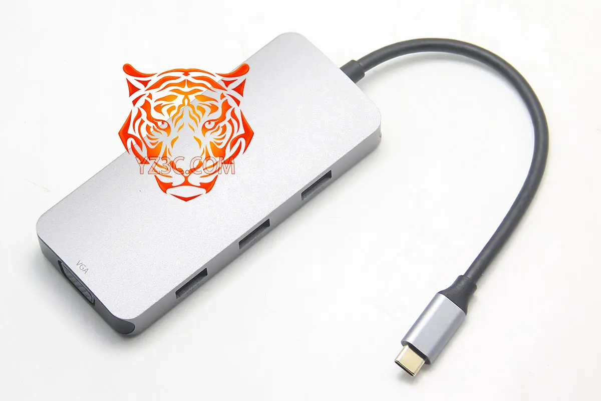 便携式 7合一扩展坞 USB-C转双HDMI/DP/VGA 转接器集线器3个USB2.0接口 兼容win Mac电脑支持 MST转换器
