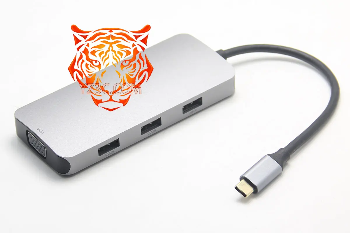 便携式 7合一扩展坞 USB-C转双HDMI/DP/VGA 转接器集线器3个USB2.0接口 兼容win Mac电脑支持 MST转换器