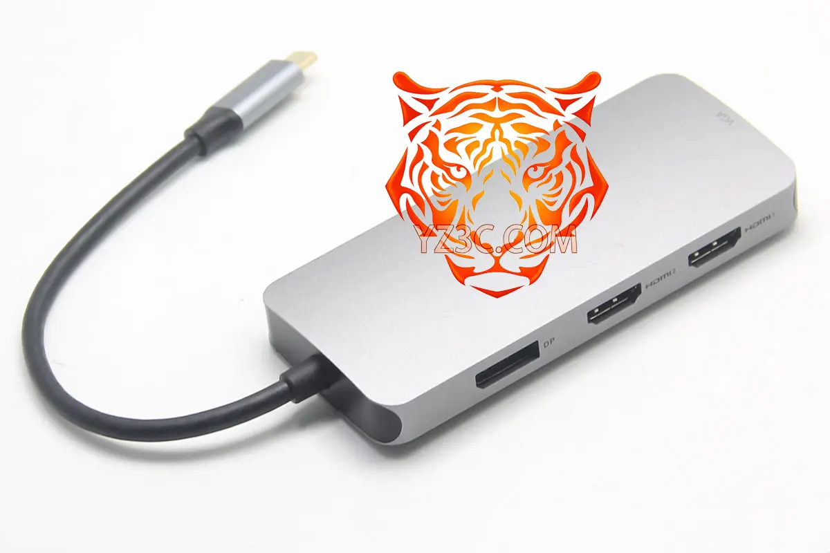 便携式 7合一扩展坞 USB-C转双HDMI/DP/VGA 转接器集线器3个USB2.0接口 兼容win Mac电脑支持 MST转换器