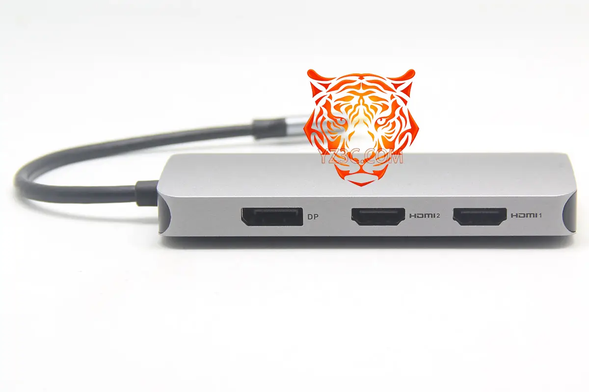 便携式 7合一扩展坞 USB-C转双HDMI/DP/VGA 转接器集线器3个USB2.0接口 兼容win Mac电脑支持 MST转换器